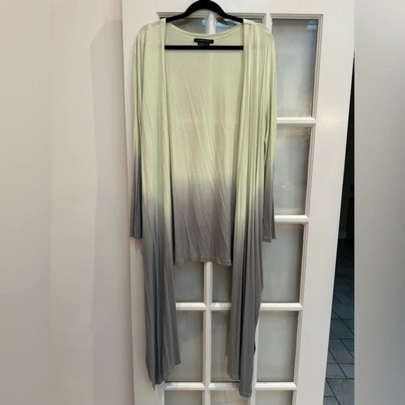 BCBGMAXAZRIA | Green Grey Ombre Open Front Wrap Cardigan High Low Size L NWOT - Picture 1 of 9